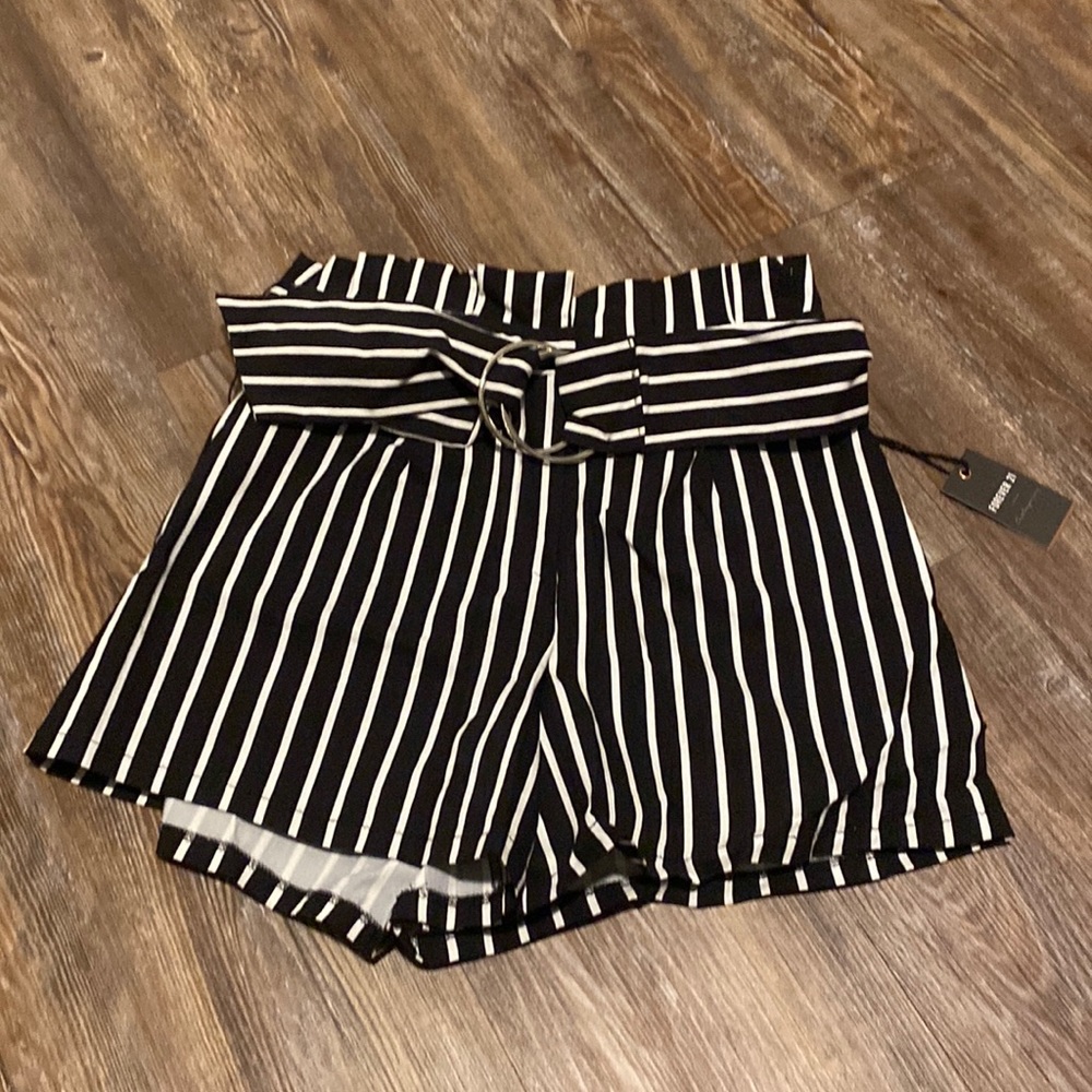 Black High Waisted Pinstripe Dress Shorts